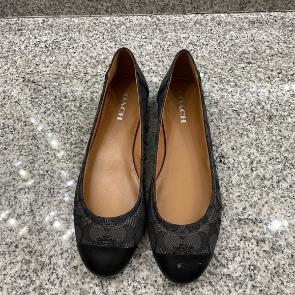 Women’s COACH Chelsea Black Gray Signature Logo Print Ballerina Flats - US 10 - Picture 1 of 5